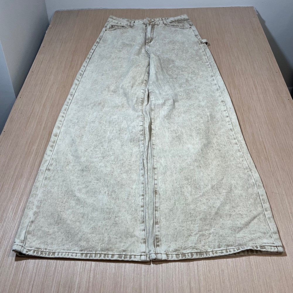 Unbranded Carpenter Jeans Mens Wide Leg Acid Wash Tan Streetwear 29x31